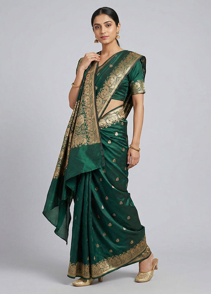 Green Banarasi Silk Saree With Blouse Piece