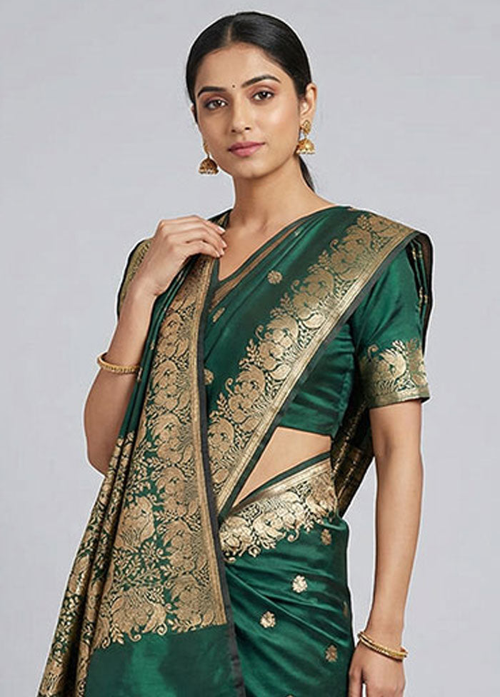 Green Banarasi Silk Saree With Blouse Piece