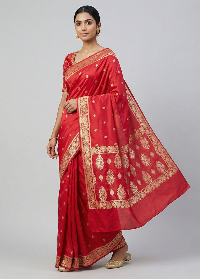 Pink Banarasi Silk Saree With Blouse Piece