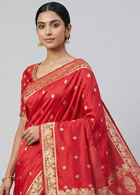 Pink Banarasi Silk Saree With Blouse Piece