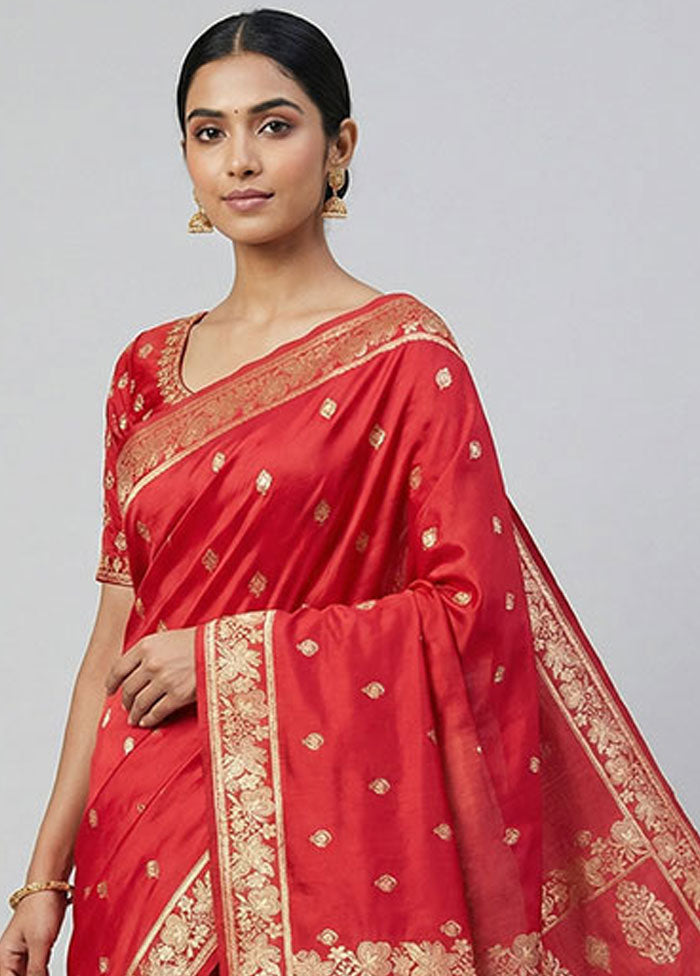 Pink Banarasi Silk Saree With Blouse Piece