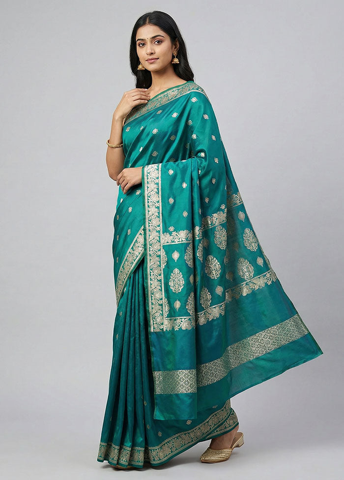 Green Banarasi Silk Saree With Blouse Piece