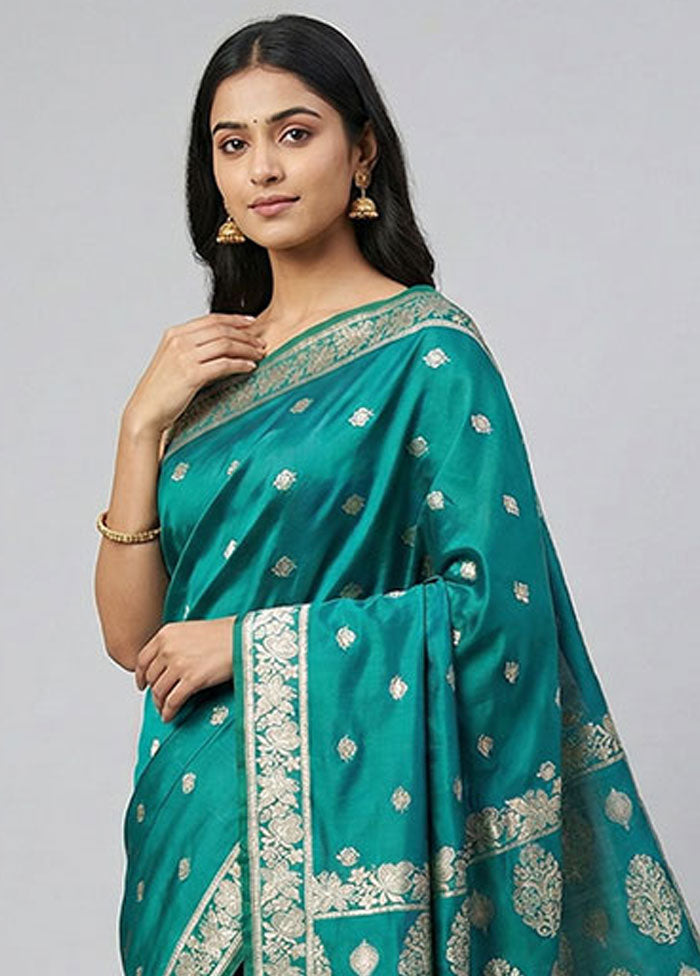Green Banarasi Silk Saree With Blouse Piece