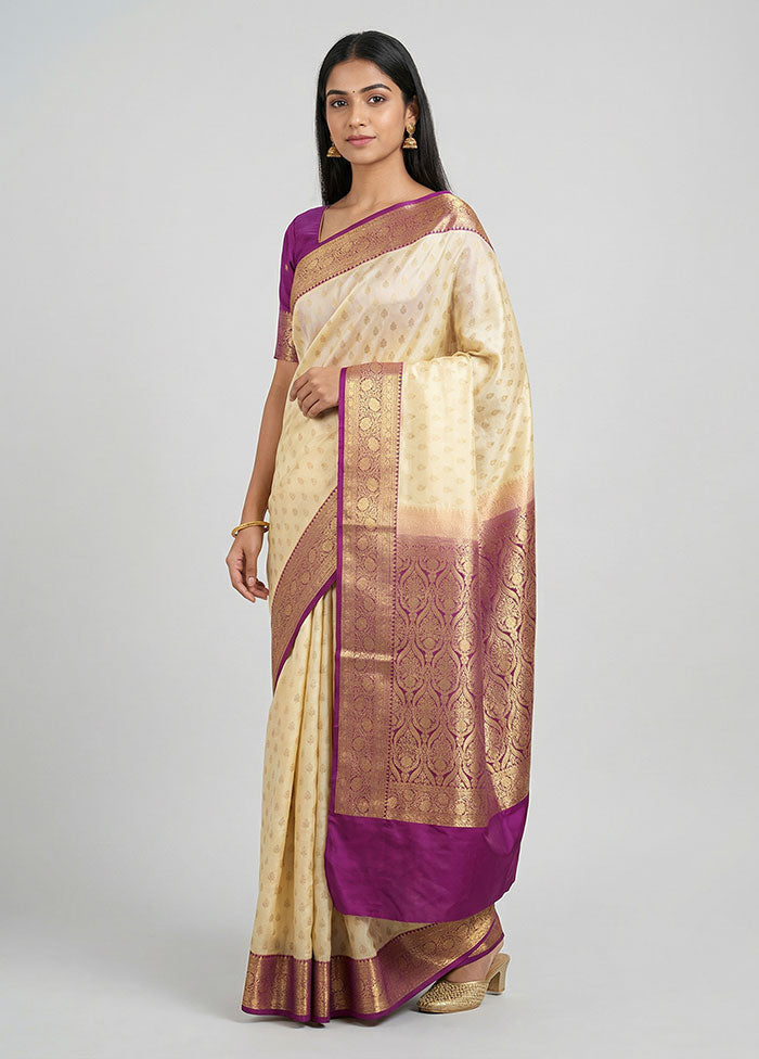 White Banarasi Silk Saree With Blouse Piece