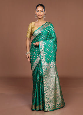 Green Banarasi Silk Saree With Blouse Piece