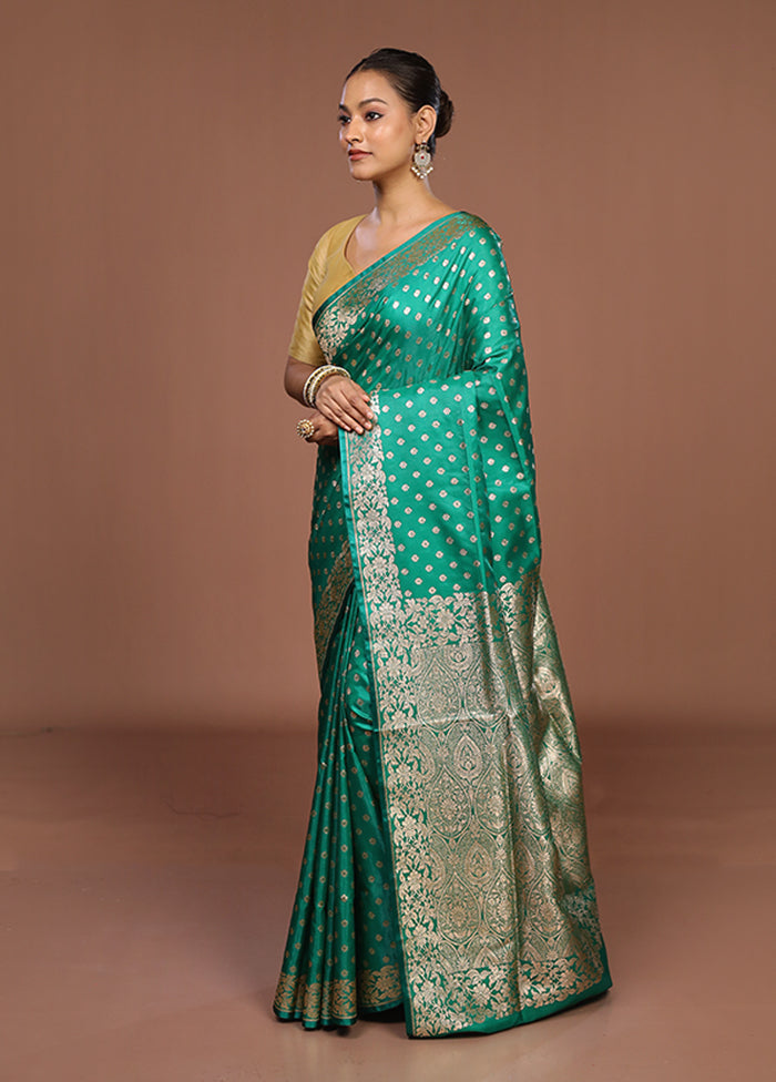 Green Banarasi Silk Saree With Blouse Piece