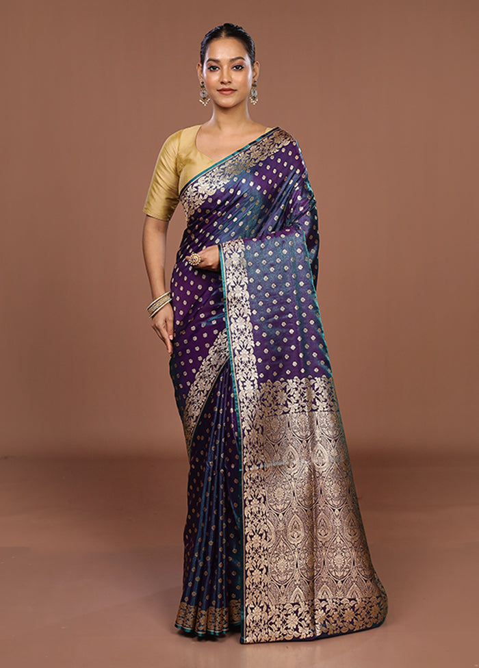 Purple Banarasi Silk Saree With Blouse Piece