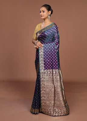 Purple Banarasi Silk Saree With Blouse Piece