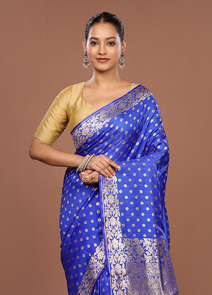 Blue Banarasi Silk Saree With Blouse Piece