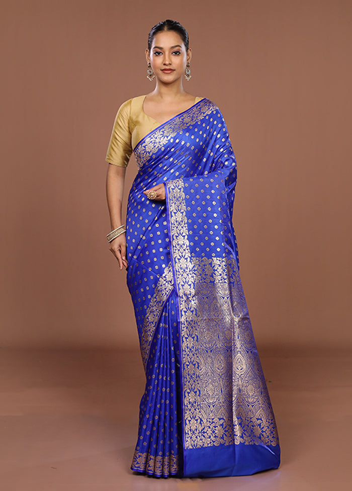 Blue Banarasi Silk Saree With Blouse Piece