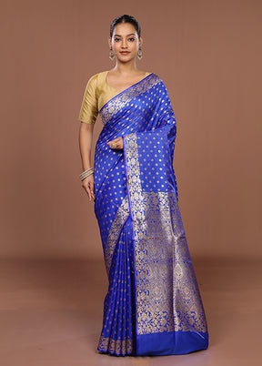 Blue Banarasi Silk Saree With Blouse Piece