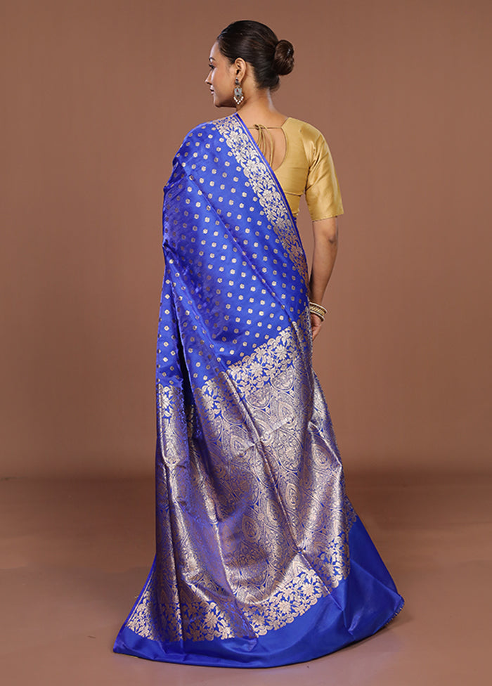 Blue Banarasi Silk Saree With Blouse Piece