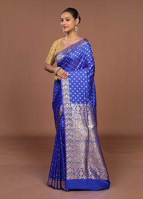 Blue Banarasi Silk Saree With Blouse Piece