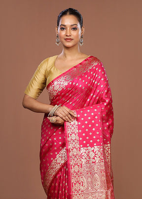 Pink Banarasi Silk Saree With Blouse Piece