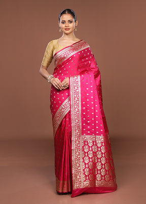 Pink Banarasi Silk Saree With Blouse Piece
