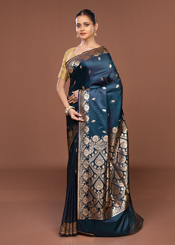 Green Banarasi Silk Saree With Blouse Piece