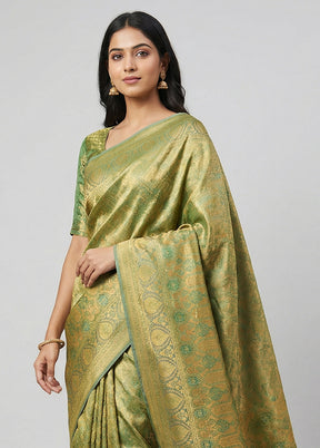 Cream Jamewar Silk Saree With Blouse Piece