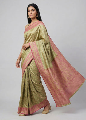 Green Jamewar Silk Saree With Blouse Piece