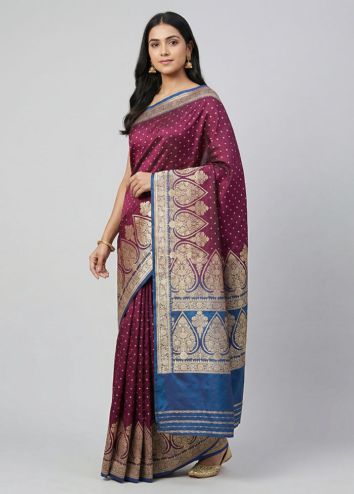 Purple Banarasi Silk Saree With Blouse Piece