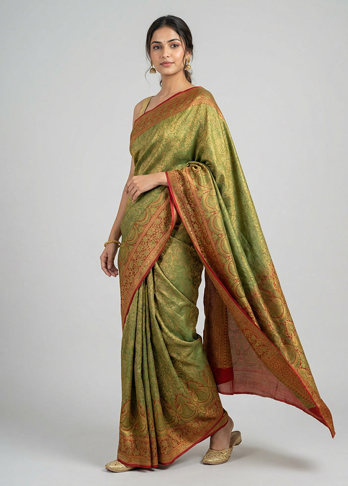 Green Jamewar Silk Saree With Blouse Piece