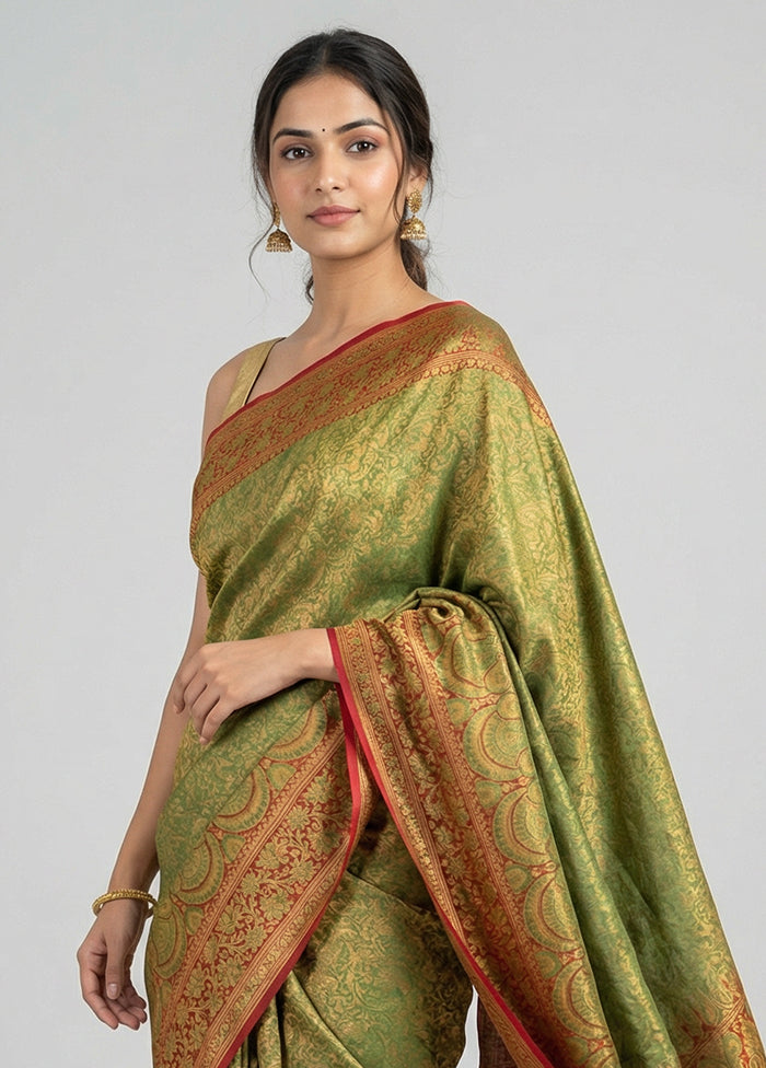 Green Jamewar Silk Saree With Blouse Piece