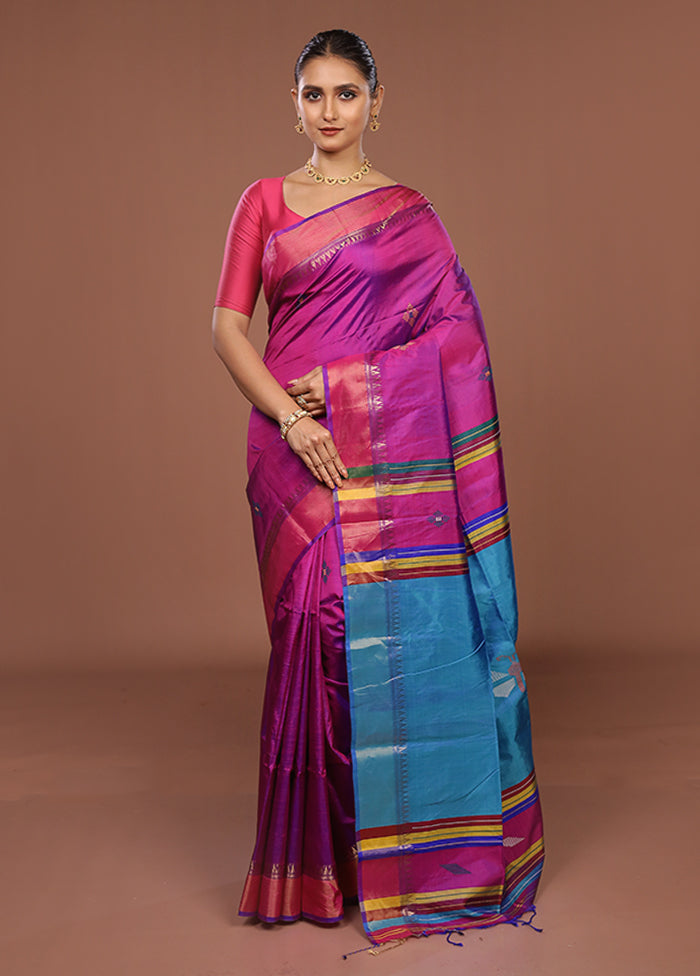 Multicolor Handloom Kanjivaram Pure Silk Saree With Blouse Piece