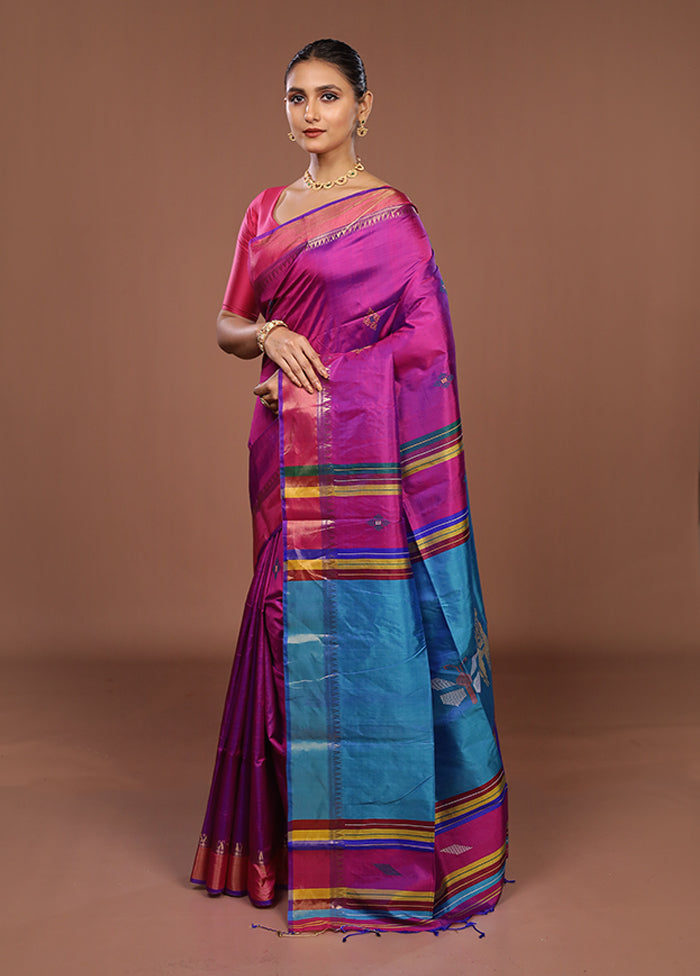 Multicolor Handloom Kanjivaram Pure Silk Saree With Blouse Piece