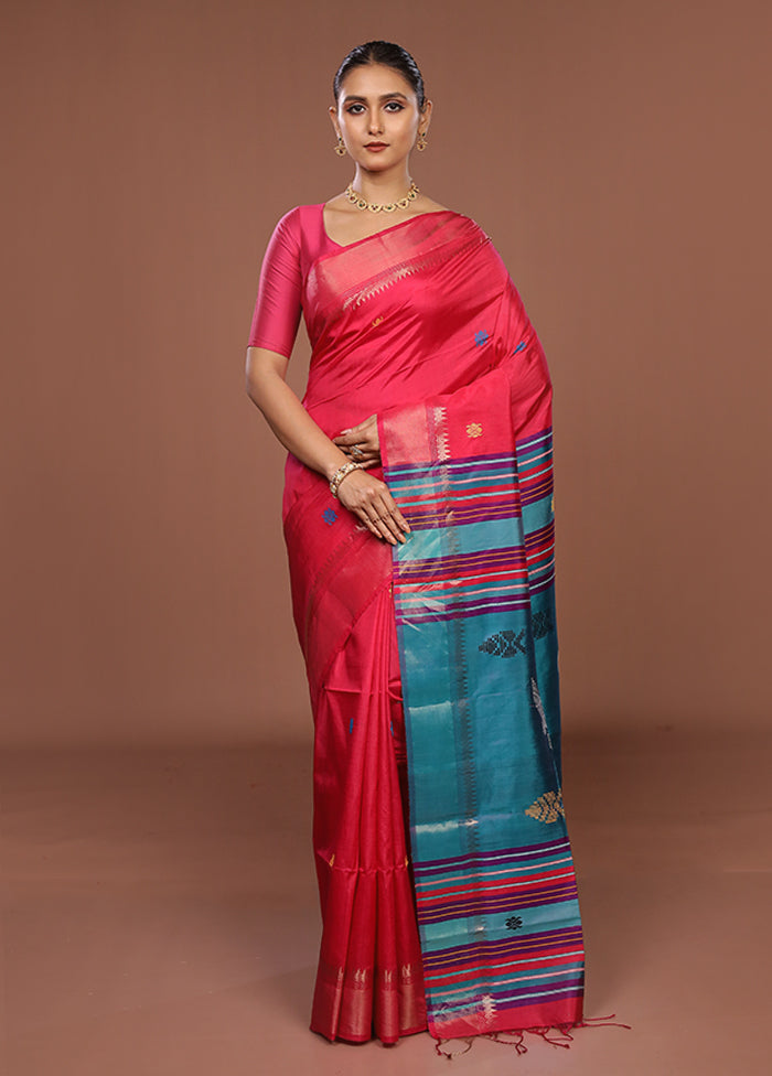 Multicolor Handloom Kanjivaram Pure Silk Saree With Blouse Piece
