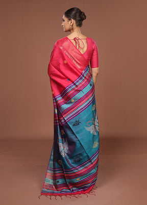 Multicolor Handloom Kanjivaram Pure Silk Saree With Blouse Piece