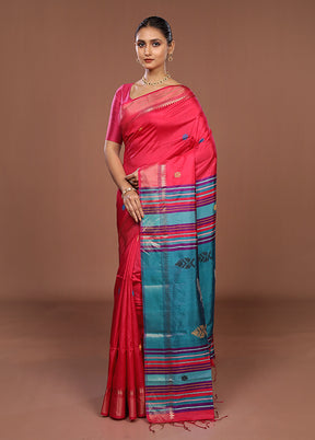 Multicolor Handloom Kanjivaram Pure Silk Saree With Blouse Piece