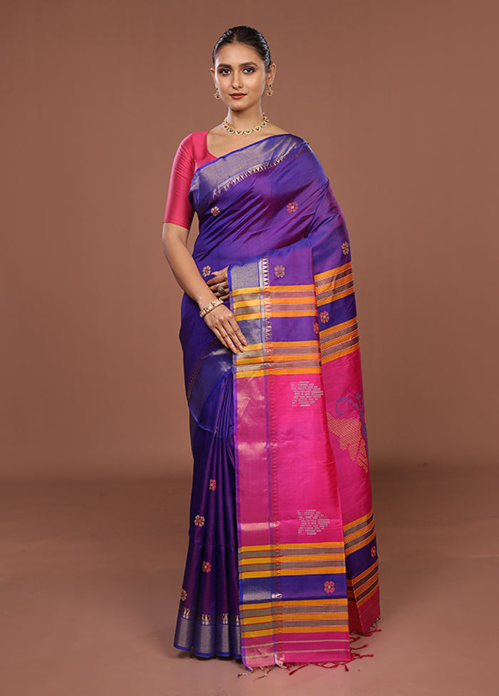 Multicolor Handloom Kanjivaram Pure Silk Saree With Blouse Piece