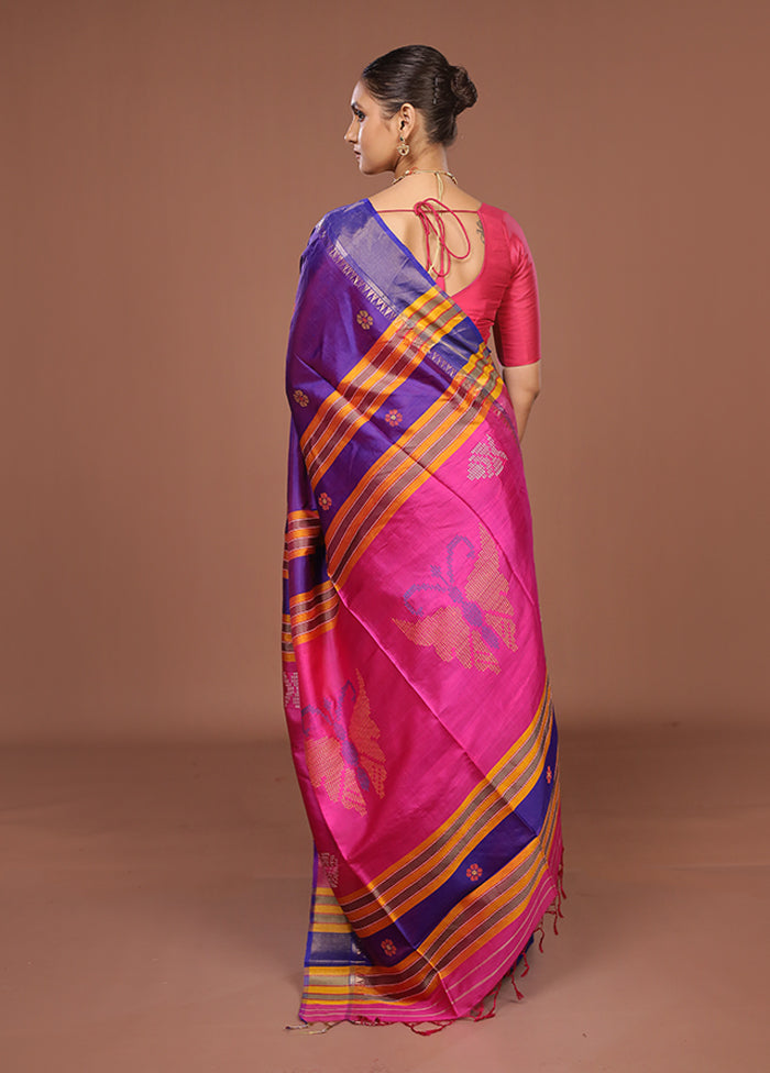 Multicolor Handloom Kanjivaram Pure Silk Saree With Blouse Piece