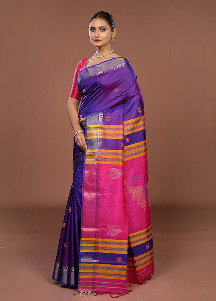 Multicolor Handloom Kanjivaram Pure Silk Saree With Blouse Piece