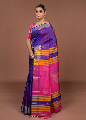 Multicolor Handloom Kanjivaram Pure Silk Saree With Blouse Piece