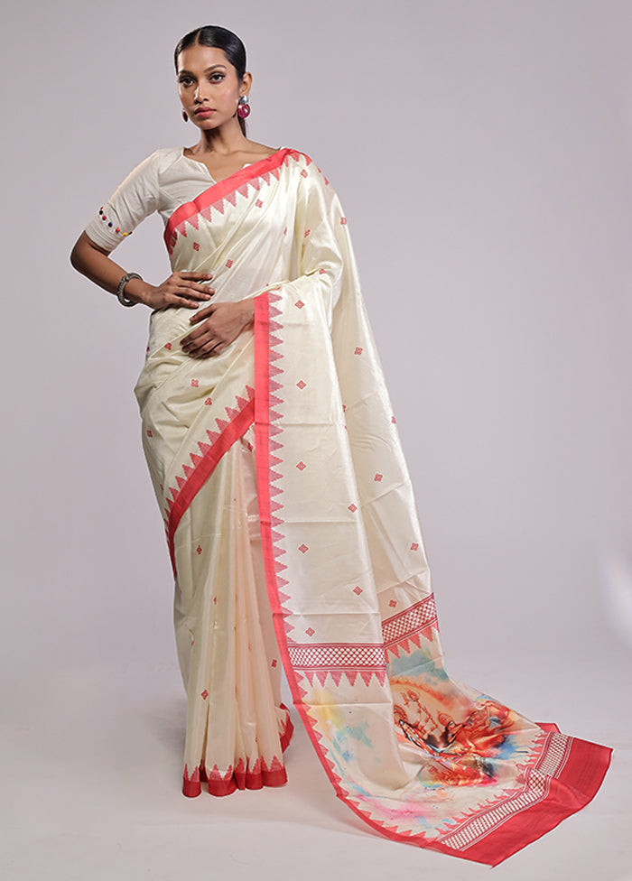White Dupion Silk Saree With Blouse Piece