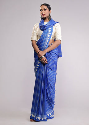 Blue Dupion Silk Saree With Blouse Piece
