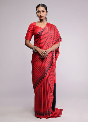 Red Dupion Silk Saree With Blouse Piece