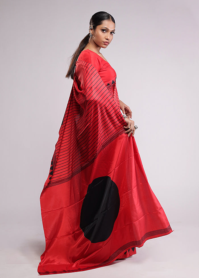 Red Dupion Silk Saree With Blouse Piece