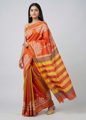 Maroon Printed Pure Silk Saree Without Blouse Piece