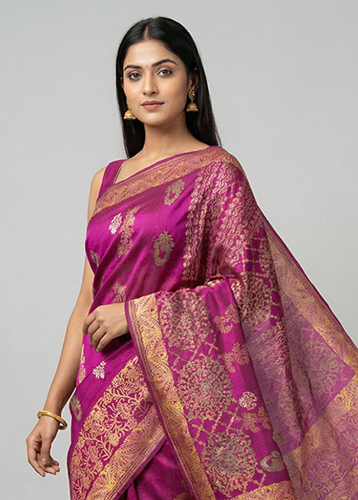 Purple Printed Silk Saree Without Blouse Piece
