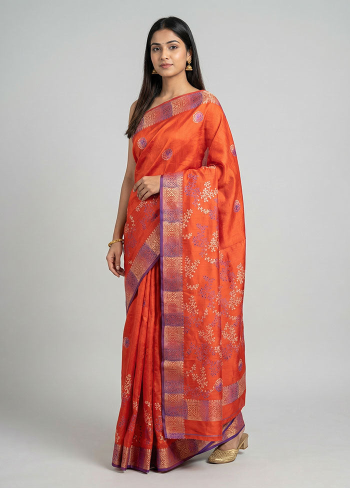 Red Printed Pure Silk Saree Without Blouse Piece