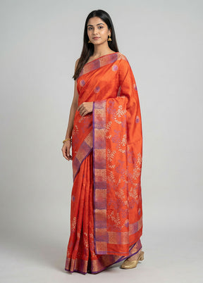 Red Printed Pure Silk Saree Without Blouse Piece