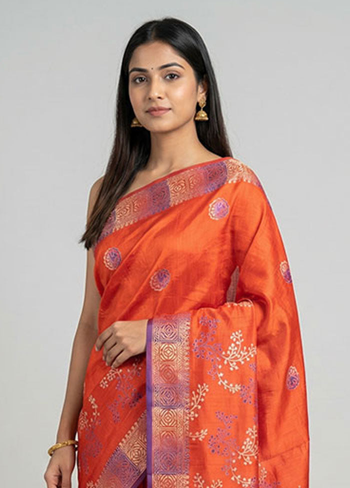 Red Printed Pure Silk Saree Without Blouse Piece