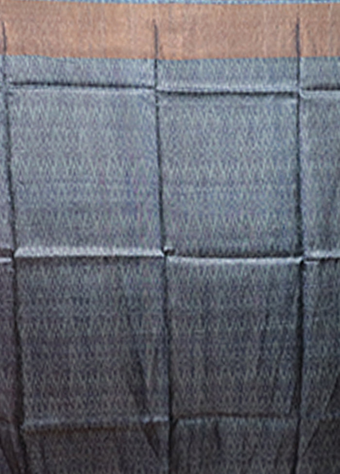 Blue Handloom Tussar Pure Silk Saree With Blouse Piece