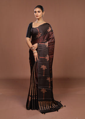 Black Printed Silk Saree Without Blouse Piece