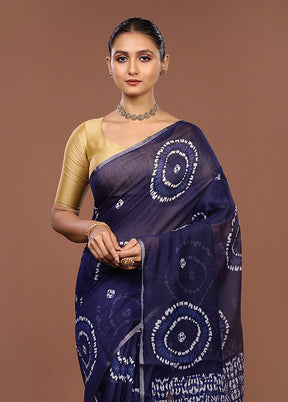Blue Dupion Silk Saree With Blouse Piece
