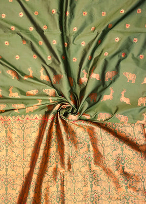 Green Assam Silk Saree With Blouse Piece