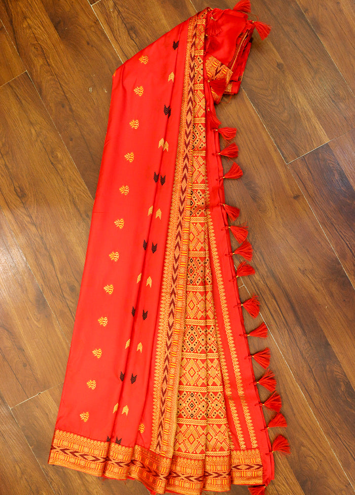 Orange Assam Silk Saree With Blouse Piece