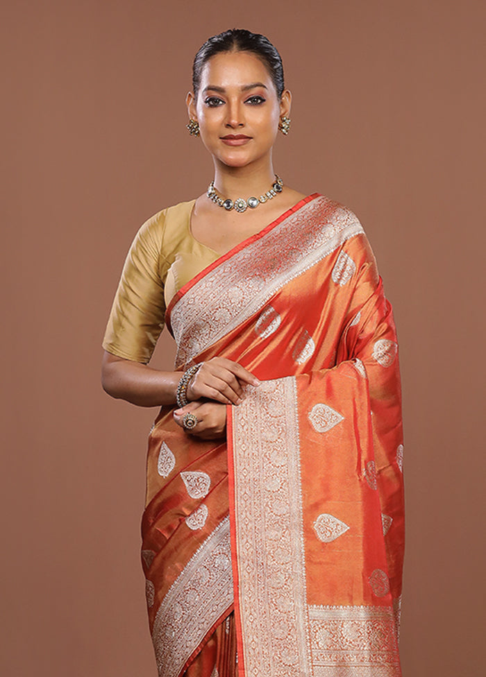 Orange Tissue Silk Saree With Blouse Piece