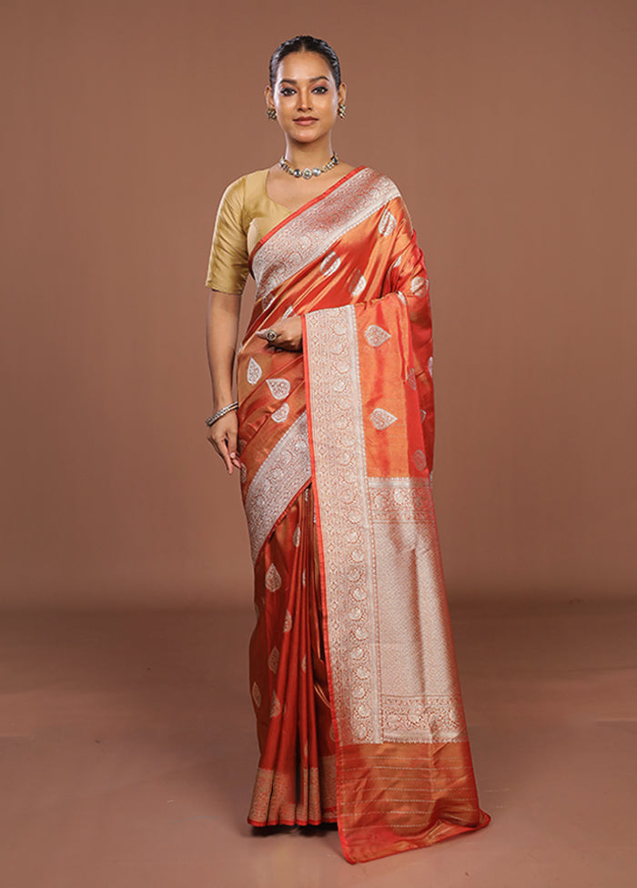 Orange Tissue Silk Saree With Blouse Piece